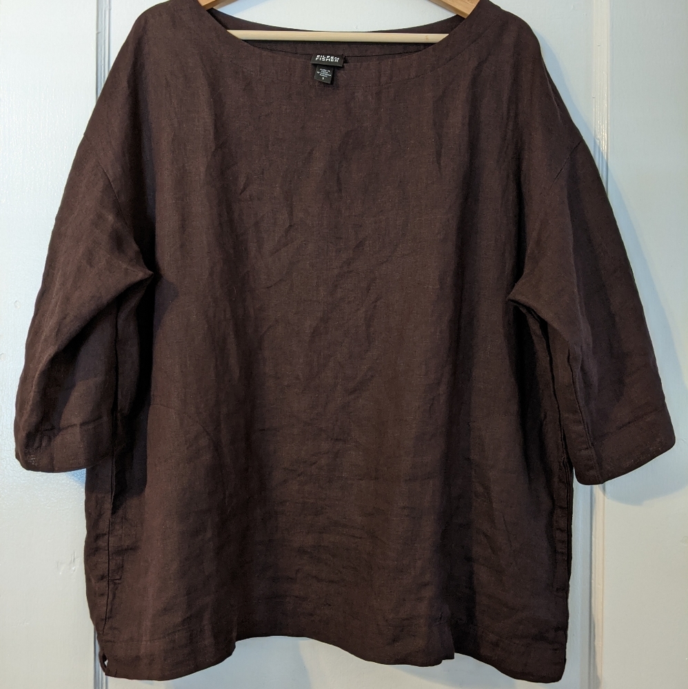 Eileen Fisher Oversized 100% Linen Box Top